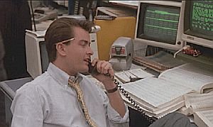 Bud Fox on the phone in Wall St